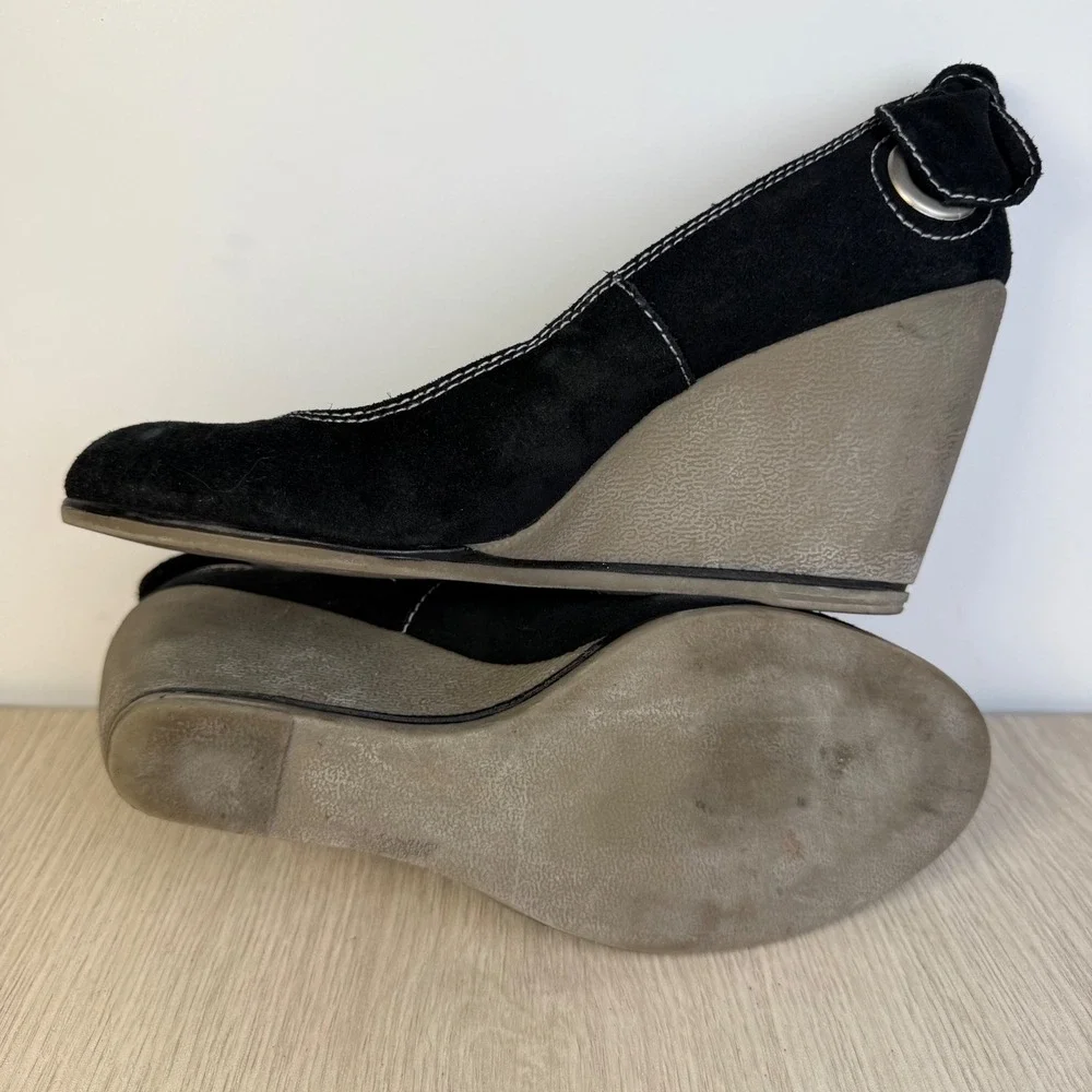 Nine West Black Haircalf Wedge Pumps Career Office Work Dress Comfort Heels